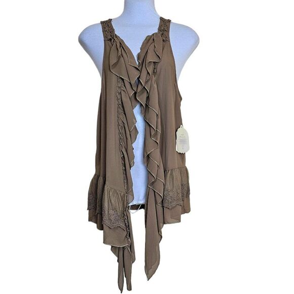NWT Altar'd State Waterfall lace vest Color Coffee Size S/M Lagenlook Cottage - Picture 1 of 8
